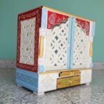 Furnshine - Handcrafted White-Blue-Red Rajasthani Wooden Pooja Mandir - Home Temple with Jaali Doors & Drawer - Image 2