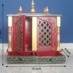Furnshine - Handcrafted Wooden Pooja Mandir | Traditional Rajasthani Temple for Home | Jaali Doors, Drawer Storage, Decorative Pillars | Red, Green & Gold Finish Home Temple for Pooja Room & Gifting - Image 2