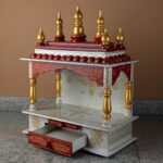 Furnshine - Beautiful MDF Wooden Temple/Pooja Mandir for Home & Office | White & Red Hand-Painted Wooden Mandir with Drawer for Idols and Pooja Accessories - Image 2