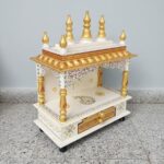 Furnshine - Handcrafted Wooden Pooja Mandir for Home | White & Gold Traditional Temple with Kalash Dome and Storage Drawer - Image 2