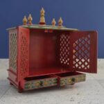 Furnshine - Red Hand-Painted Solid Wood Home Temple Mandir with Drawer for Home & Office Pooja - Image 2