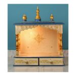 Furnshine - Wooden Temple for Home Pooja Mandir with Hand‑Painted White, Blue & Golden Finish, Twin Drawer Storage, Wall‑Mount/Tabletop Wooden Mandir for Living Room & Office Decor - Image 2