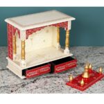 Furnshine - Wooden Temple Mandir for Home | Handcrafted White, Red & Gold Pooja Mandap with Drawers - Image 2