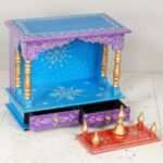 Furnshine - Handcrafted Wooden Temple for Home | Rajasthani Hand-Painted Pooja Mandir with Drawer | Blue & Purple Finish - Image 2