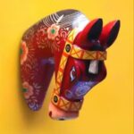 Furnshine - Hand-Painted Wooden Horse Head Wall Hanging | Red Floral Rajasthani Art Jodhpur Handicraft Home & Wall Decor - Image 2