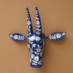 Furnshine - Wooden Handcrafted Blue Painted Bull Face Wall Décor | Floral Design Home & Office Wall Hanging - Image 2