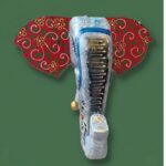 Furnshine - Handcrafted Silver-Blue Wooden Elephant Face Wall Hanging 10 Inch - Rajasthani Art Decor - Image 2