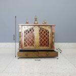 Furnshine - Solid Wood Wall Mounted Mandir for Home Pooja & Aarti – Handcrafted Temple with Drawers, Jaali Doors & Brass Accents for Living Room, Entrance or Pooja Room Décor - Image 2