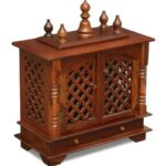 Furnshine - Wall Mounted Solid Wood Mandir for Home Pooja & Aarti – Brown Jaali Door Temple with Dual Drawers, Traditional Domes & Space-Saving Hanging Design for Living Room or Pooja Room Decor - Image 3