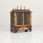 Furnshine - Handcrafted Wooden Pooja Mandir for Home | Maroon, Gold & Green Temple with Jaali Doors & Storage Drawer