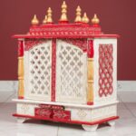 Furnshine - Handcrafted Wooden Pooja Mandir for Home – Red White Gold Temple with Drawer & Jaali Doors for Home and Office Décor - Image 3