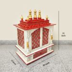 Furnshine - Handcrafted Wooden Mandir for Home | Red White Gold Pooja Temple with Jaali Panels & Storage Drawer - Image 5