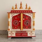 Furnshine - Om & Swastik Handcrafted Wooden Pooja Mandir for Home & Office – Red, White & Gold Temple with Drawer Storage - Image 2