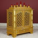 Furnshine - Handpainted Golden Rajasthani Wooden Temple Mandir, 18x12x24 Inch Pooja Mandir with Jaali Doors & Storage Drawer for Home and Office. - Image 2