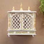Furnshine - Handcrafted Wall Mounted Off-White & Gold Solid Wood Home Temple with LED - Image 3