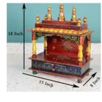 Furnshine - Handcrafted Wooden Pooja Mandir for Home | Multicolor Rajasthani Temple with Hand-Painted Design, Kalash Dome & Storage Drawer - Image 3