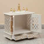 Furnshine - Wooden Temple for Home – Compact White & Gold Wooden Pooja Mandir with Doors & 2 Drawers for Pooja Essentials - Image 2