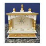 Furnshine - Wooden Temple for Home Pooja Mandir with Hand‑Painted White & Gold Finish, Drawers Storage, Wall‑Mount/Countertop Pooja Mandap for Living Room & Office Decor - Image 3