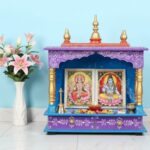 Furnshine - Handcrafted Wooden Temple for Home | Rajasthani Hand-Painted Pooja Mandir with Drawer | Blue & Purple Finish - Image 3