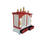 Furnshine - Hand Painted Wall Mounted Mango Wood Home Temple with LED | Red & White Pooja Mandir with Drawer & Doors for Home/Office Puja Room - Image 3