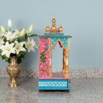 Furnshine - Handcrafted Wooden Temple for Home | 18x9x22 Inch Rajasthani Hand-Painted Pooja Mandir with Drawers | Multicolor Finish - Image 3