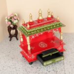 Furnshine - Handcrafted Wooden Temple for Home | Rajasthani Hand-Painted Pooja Mandir with Drawer | Red, White & Green Traditional Design - Image 3