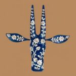 Furnshine - Wooden Handcrafted Blue Painted Bull Face Wall Décor | Floral Design Home & Office Wall Hanging - Image 3