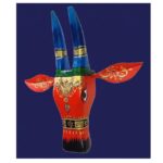 Furnshine - Hand-Painted Rajasthani Wooden Cow Face Wall Hanging | 14x3.5x14 Inch Red Blue Gold Tribal Art Home Decor - Image 3
