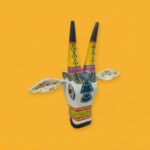 Furnshine - Hand-Painted Wooden Cow Face Wall Hanging | 10x2x10 Inch White Yellow Tribal Art Home Decor Piece  ​ - Image 3