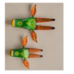 Furnshine - Handcrafted Set of 2 Wooden Painted Cow Face Wall Hangings - Vibrant Green Rajasthani Tribal Art 7 Inch - Image 3