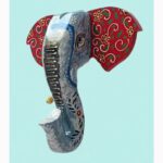 Furnshine - Handcrafted Silver-Blue Wooden Elephant Face Wall Hanging 10 Inch - Rajasthani Art Decor - Image 3