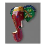 Furnshine - Handcrafted Wooden Painted Elephant Face Wall Hanging - Rajasthani Art of Jodhpur 10 Inch Hook Decor - Image 3