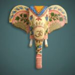 Furnshine - Handcrafted Om Symbol Wooden Elephant Face Wall Hanging - Pink Blue Rajasthani Spiritual Decor - Image 3