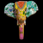 Furnshine - Handcrafted Yellow Krishna Elephant Face Wall Hanging - Green Floral Rajasthani Divine Decor - Image 3