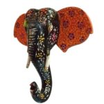 Furnshine - Handcrafted Black Orange Floral Wooden Elephant Face Wall Hanging - Rajasthani Vastu Decor - Image 3
