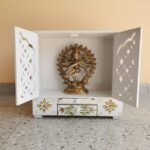 Furnshine - Handcrafted White-Green Rajasthani Wooden Pooja Mandir - Home Temple with Jaali Doors & Drawer - Image 3