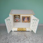 Furnshine - Handcrafted White-Blue-Red Rajasthani Wooden Pooja Mandir - Home Temple with Jaali Doors & Drawer - Image 3