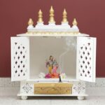 Furnshine - Handcrafted Wooden Pooja Mandir for Home – White Gold Temple with Double Drawer & Decorative Doors for Home and Office Décor - Image 4