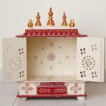 Furnshine - Om & Swastik Handcrafted Wooden Pooja Mandir for Home & Office – Red, White & Gold Temple with Drawer Storage - Image 5