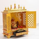 Furnshine - Handpainted Golden Red Rajasthani Wooden Temple Mandir, 18x12x24 Inch Pooja Mandir with Jaali Doors & Drawer for Home and Office - Image 4