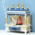 Furnshine - Handcrafted Wooden Home Temple Mandir with Drawer – White & Blue Pooja Mandir for Home - Image 3