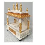 Furnshine - Handcrafted Wooden Pooja Mandir for Home | White & Gold Traditional Temple with Kalash Dome and Storage Drawer - Image 4