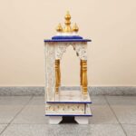 Furnshine - Wooden Temple for Home | MDF Pooja Mandir with Drawers, White, Blue & Gold Traditional Design - Image 4