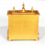 Furnshine - Hand Painted Wall Mounted Golden Solid Wood Home Temple with LED | Floral Jali Doors Pooja Mandir with Twin Drawers for Home/Office Puja Room - Image 5