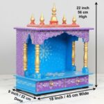 Furnshine - Handcrafted Wooden Temple for Home | Rajasthani Hand-Painted Pooja Mandir with Drawer | Blue & Purple Finish - Image 4