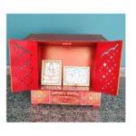 Furnshine - Handcrafted Red-Green Rajasthani Wooden Pooja Mandir - Temple with Jaali Doors & Drawer - Image 3