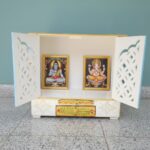 Furnshine - Handcrafted White-Blue-Red Rajasthani Wooden Pooja Mandir - Home Temple with Jaali Doors & Drawer - Image 4