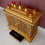 Furnshine - Handpainted Golden Rajasthani Wooden Temple Mandir, 18x12x24 Inch Pooja Mandir with Jaali Doors & Storage Drawer for Home and Office. - Image 3