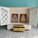Furnshine - Handcrafted White-Blue-Red Rajasthani Wooden Pooja Mandir - Home Temple with Jaali Doors & Drawer - Image 5