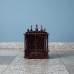 Furnshine - Handcrafted Solid Wood Home Temple with Drawer | Compact Dark Brown Finish Pooja Mandir for Home & Office | Jaali Door Design, Turned Pillars & Dome Top - Image 5